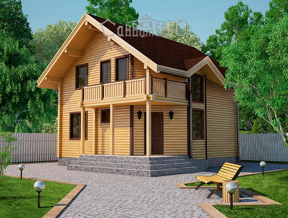 Дом из бруса 8 на 8 с мансардой Э-04 Дом из бруса 8х8 с мансардой Э-04