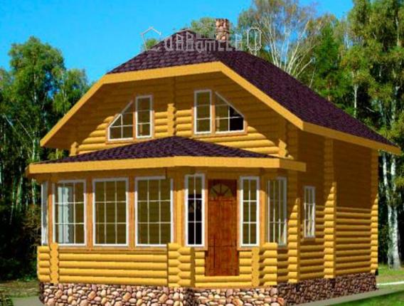 Дом из оцилиндрованного бревна с мансардой Э-12 Дом из оцилиндрованного бревна с мансардой Э-12