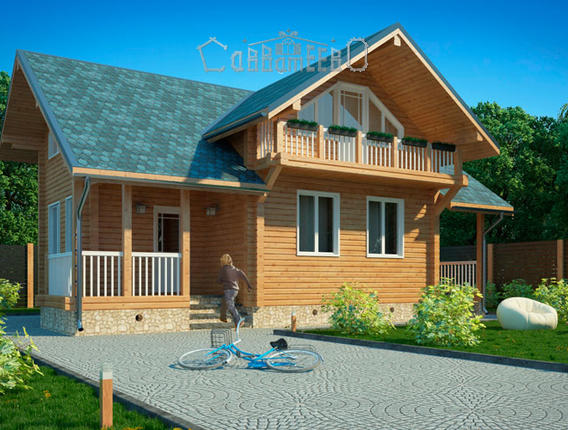 Дом из бруса с мансардой Э-03 Дом из остроганного бруса 7 на 11
